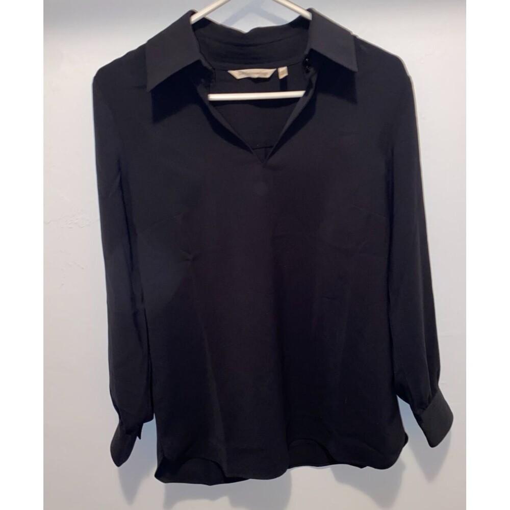Soft Surroundings Top Womens XS Black Collared V Neck Blouse Oversized